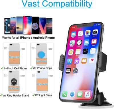 APPS2Car Suction Cup Phone Holder for Car with Adjustable Arm, Low Profile Dashboard Phone Mount Compact Windshield Window Dash Mobile Stand Compatible w/All iPhone and Android Cell Phones - Image 7