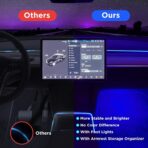 Nestour Interior Car Neon Lights Fit for Tesla Model 3 Y 2021 2022 2023 (Center Console+Dashboard+2 Foot Lights) with Armrest Organizer, Tesla Ambient Lighting, APP-Controlled RGB LED Strip Lights - Image 6