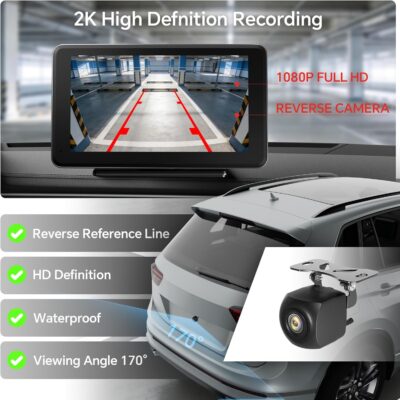 Wireless CarPlay & Android Auto Car Stereo - 7" HD Portable Touchscreen with Bluetooth 5.2, GPS Navigation, Mirror Link, 1080P Backup Camera, AUX & FM Transmitter - Plug & Play Receiver for Vehicles - Image 3