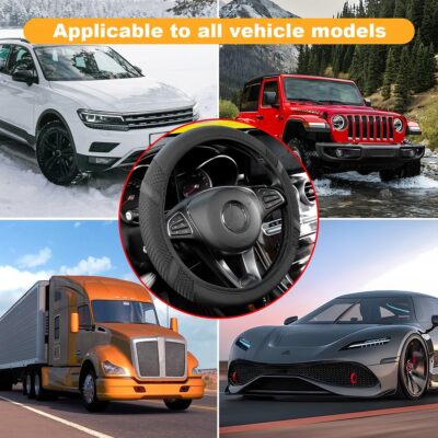 Zipelo Elastic Stretch Car Steering Wheel Cover, Leather Breathable Vehicle Steer Wheel Protective Guard, Anti-Slip Automotive Steer Wheel Protector Accessories, Universal for Most Cars (Black) - Image 5