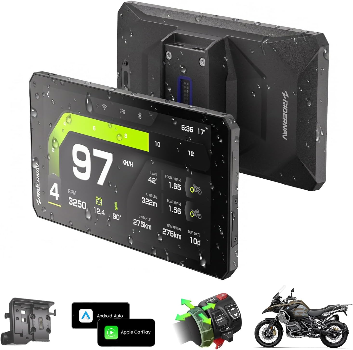 71C2yJcOQxL._AC_SL1500_.jpg R7M 7" Wireless Motorcycle CarPlay & Android Auto for BMW Motorcycles - Native Wonder Wheel & Action Camera Control (GoPro/Insta360)| TPMS/RPM| OTA Updates|1200-Nit IP69K GPS | Nav Prep 5/6 - Image 1