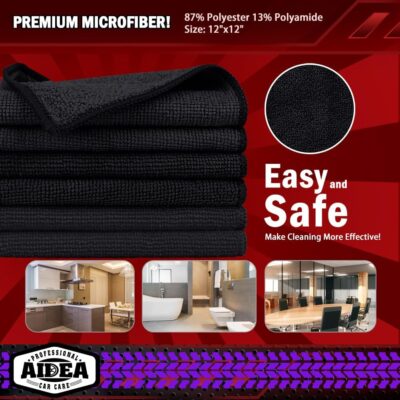 AIDEA Microfiber Cleaning Cloth Black 20PK, Microfiber Towels for Cars, Premium Car Cloth, Dusting Cloth Lint Free Cleaning Rags for SUVs, House, Kitchen, Window, Workshops,12×12" - Image 8