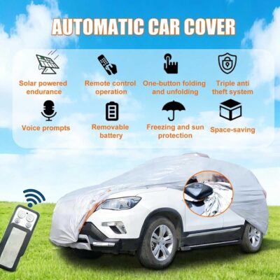 Solar Powered Car Cover for Outdoor Parking – Electric Automatic Retractable Sun Shade,Portable Battery-Powered Heat Shield Fit Sedan SUV Mpv gold-3XXL - Image 2