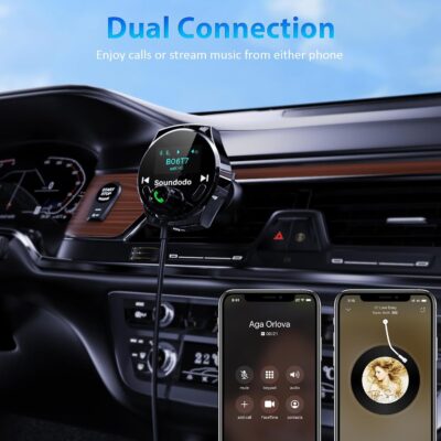 Bluetooth Aux Adapter for Car, Aux Bluetooth Receiver with USB Car Charger, Support Music/Hands-Free Calling/Home Stereo, Enhanced Mic/LED Display - Image 4