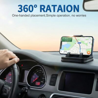 2-in-1 Car Dashboard Phone Mount with Roll-Up License Plate Holder, Adjustable 360° Viewing, Shockproof Anti-Slip Silicone Cradle, No-Installation Dash Stand for All Smartphones - Image 4