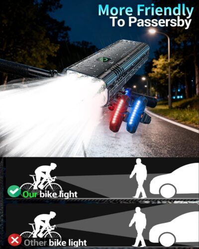 2026 Upgrade 6800Lumen Bike Light for Night Riding,Super Bright 6 LED Headlight,Aluminum 10 Mode Rechargeable Bicycle Light Front and Rear,360°Rotatable Brackt,Waterproof,Runtime 72 hr,Road Shockproof - Image 8