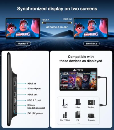 15.6inch Android 13 Headrest Monitor Car TV Touchscreen Entertainment System for Backseat,Support Phone Wireless Mirroring Sync Screen HDMI Bluetooth USB SD 4K Video Playback (2G+32G(2PCS)) - Image 7