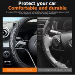 Car Steering Wheel Cover, 14.96" Leather Anti-Slip Vehicle Steering Wheel Protector with Fish Scale Graphic Grip, Automobile Interior Protection, Universal for Sedan Truck SUV (Black) - Image 4