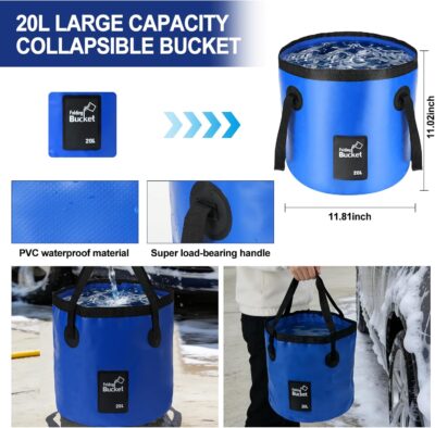 62'' Car Wash Brush with Long Handle, Scratch-Free Car Wash Mop Kit with Car Wash Bucket, Wheel Tire Brush, Wash Mitt Towel, Windshield Squeegee, Car Cleaning Brush Kit for Cars RV Truck Boat - Image 5