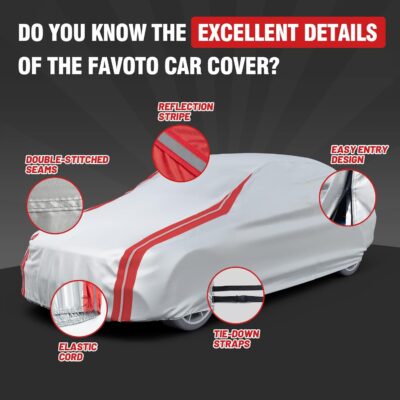 Favoto Car Cover Waterproof Outdoor - Custom Fit for Ford Mustang (1964-2024) All Weather with Reflective Stripe Snow Sun Dust UV Protection Full Exterior Cover - Image 4