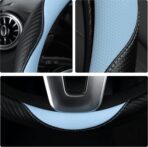 HighnessHwoo Car Steering Wheel Covers for Women Padded Carbon Fiber PU Leather Cute Auto Interior Accessories for Vehicle, Sedan, Universal, Anti Slip, Blue, Standard Size, 14.75-15.15in - Image 6