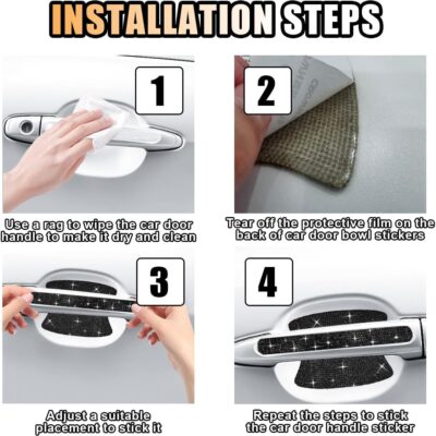 JOYCOURT 10PCS Bling Car Door Handle Anti-Scratch Sticker, Universal Car Doors Handles Protective Cover, Shiny Rhinestone Auto Decor Accessories for Women (Black) - Image 6