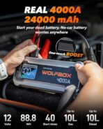 WOLFBOX 4000A Jump Starter,12V Car Battery Jumper Starter Portable with 65W Quick Charger,LED Display,88.8Wh Booster Jump Box Pack (10L Gas 10L Diesel Engine) with LED Light,Jumper Cables - Image 2