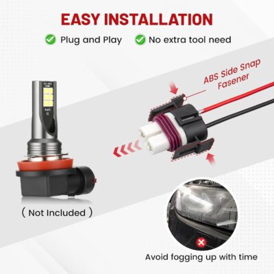 RED WOLF H8 H9 H11 880 881 2 PIN Female Wiring Ceramic Socket Universal Fit for Toyota GMC Chevy Honda Jeep Ford Subaru Dodge Headlight Fog Light Retrofit Pigtail Adapter LED Head Lamp Wire Connector - Image 5