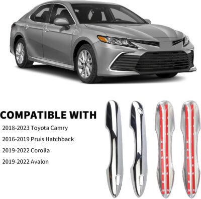 Door Handle Cover Trim Compatible with Toyota Camry 2018-2025 /Corolla 2019-2025 /Avalon 2019-2022 /Pruis Hatchback 2016-2024 Accessories Exterior Door Handle Protector with 2 Smart Key Holes Chrome - Image 2