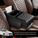 2026 New 5 in1 Car Armrest Storage Box,Multifunctional Leather Car Armrest Box Pad with Cup Holder & Phone Holder & Storage Bag,Comfortable Center Console Cover for Elbow Support - Image 7