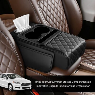 2026 New 5 in1 Car Armrest Storage Box,Multifunctional Leather Car Armrest Box Pad with Cup Holder & Phone Holder & Storage Bag,Comfortable Center Console Cover for Elbow Support - Image 7