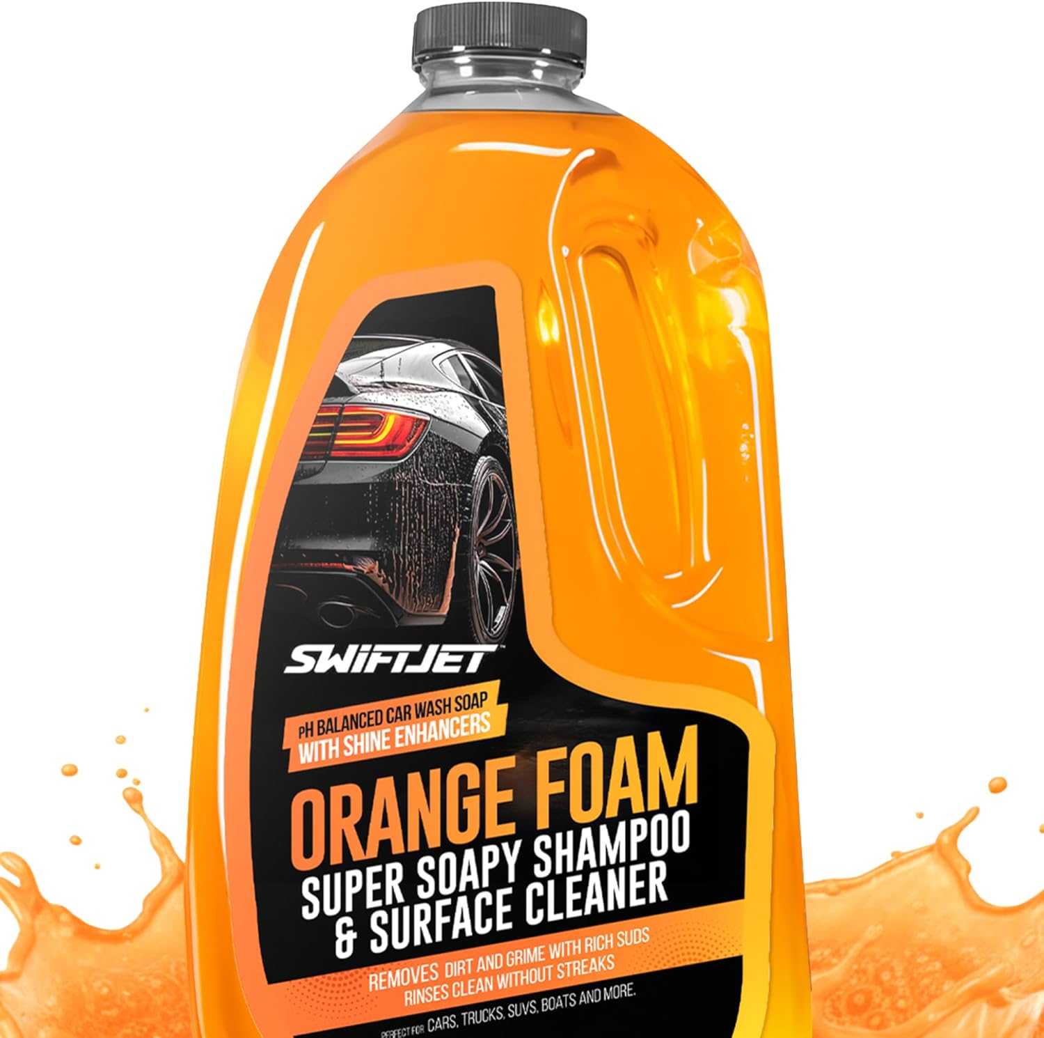 71CRInUIwvL._AC_SL1500_.jpg SwiftJet Orange Foam Car Wash Soap – pH Balanced Super Soapy Shampoo & Surface Cleaner – Thick Foaming Suds for Cars, Trucks, SUVs & Boats – Streak-Free Shine, Safe on Wax & Sealant (64 FL OZ) - Image 1