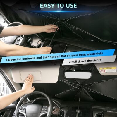 Foldable Windshield Sun Shade Umbrella for Cars,SUVs, MiniTrucks and Vans,Universal Fit Sturdy Frame Sunshade with UV 100% Block & Heat Insulation, Full-Coverage Sunshade 57" x 31.5" inches. - Image 5