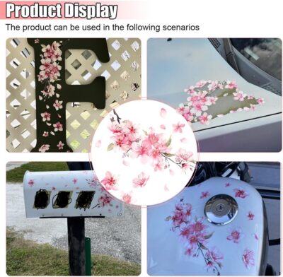 Cherry Blossom Car Sticker Decal, Vinyl Waterproof Automotive Bumper Sticker, Scratch Cover Vehicle Window Decal, Flower Auto Decoration Decals for Car, Home, Motorcycle (2PCS) - Image 6
