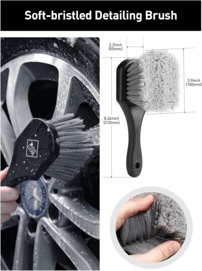 Fantasticlean 6PCS Car Wheel Cleaning Pro Kit, Tire Brush, Soft-bristled Rim Brush, Microfiber Bendable Brush, Double-Ended Detailing Brush, and Detailing Pads, Scratch-Free & Multipurpose - Image 3