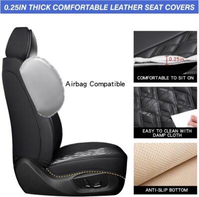 Seat Covers,Car Seat Covers Full Set, Car Seat Covers Front Seats Back Seat Cover,Faux Leather Seat Covers for Cars, Black Car Seat Cover, Waterproof, Non-Slip Car seat Cover, 5Seaters. - Image 2