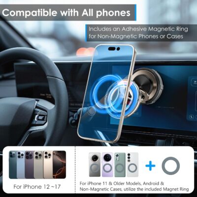 Magnetic Car Phone Holder for Mag-Safe [108+LBS Suction & 3200gf Magnetic] 360° Adjustable Ultra Suction Cup Phone Holders for Your Car/Gym/Mirror, Car Mount for iPhone & Android - Image 6