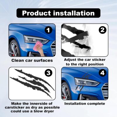 1 Full Set Monster Claw Sticker for Car Hood Decal 1 Set, Car Decals Claw Mark Stickers to Cover Hood Headlights Scratches, Modified Cars/Vans/SUVs/Trucks, Motorbike, Truck Decal Decoration(Black) - Image 6