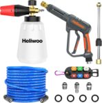 Pressure Washer Gun with Foam Cannon & 50ft Power Washer Hose, 3600PSI Pressure Washing Kit with 15" Extension Wand & 7 Nozzle Tips, 3/8'' Quick Connector & M22 15mm/14mm Fittings