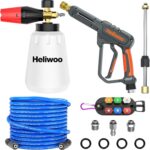 Pressure Washer Gun with Foam Cannon & 50ft Power Washer Hose, 3600PSI Pressure Washing Kit with 15" Extension Wand & 7 Nozzle Tips, 3/8'' Quick Connector & M22 15mm/14mm Fittings