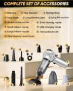 Saker Car Vacuum Portable 6-in-1 Handheld Cordless Vacuums, 20000PA Suction, 7800mAh Blower, Window Breaker, Seatbelt Cutter for Car, Home & Office Cleaning SW102 Silver - Image 8