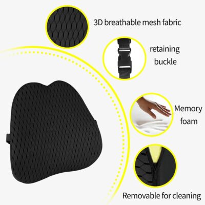 Lumbar Support Pillow for Office Chair,Memory Foam Back Lumbar Support Pillow,Relieve Back Pain,3D Breathable Fabric&Shoulder Strap Fixation,Back Support for Office Chair/Wheelchair/Car(Black) - Image 4