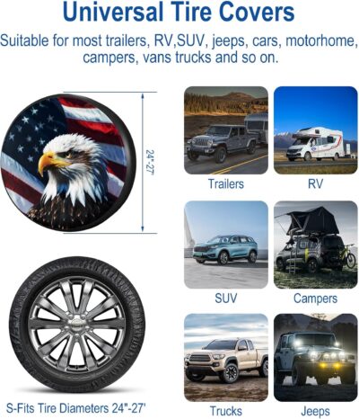 RV Spare Tire Cover with American Eagle USA Flag, Trailer Tire Covers PVC Leather for Truck SUV Wrangler Camper Vehicle Wheel Cover Waterproof Sun Dust Protection 14 inch - Image 7