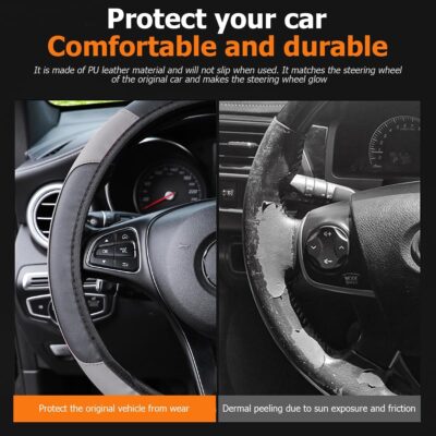 AUCELI Elastic Car Steering Wheel Cover, Stretch Anti-Slip Vehicle Steer Wheel Protector, Breathable Steer Wheel Protective Guard Fit for 14.5-15 Inches, Universal Automotive Accessories (Gray) - Image 4