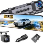 Mirror Dash Cam,Rear View Mirror Camera,10'' Smart Touch Screen,Dash Camera for Cars,G-Sensor,Loop Recording,Car Camera with Free 32GB Card