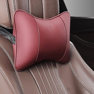 Car Pillow for Car Neck Pillow for Driving Seat Leather Neck Support Soft Cushion Back Support Head-Rests for Vehicle Sleeping with Elastic Adjustment Strap 2PCS (Neck, Red) - Image 4