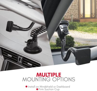 Macally Windshield Phone Mount for Car Magnetic - Suction Cup Window Mount Phone Holder with 8" Long Gooseneck Arm & Super Strong Magnet Mount for Smartphone and iPhone - Image 5