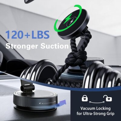 for MagSafe Car Mount Charger, 15W Fast Wireless Charging, Vacuum Suction Magnetic Car Phone Holder for iPhone & Android, 360° Adjustable Cell Phone Holders for Your Car Dashboard/Windshield - Image 5
