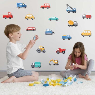 Cartoon Car Wall Stickers for Kids Room 48PCS Racecar Truck Vinyl Decals Waterproof Removable Vehicle Stickers for Nursery Playroom Decor Easy to Apply Reposition (Transportation Theme) - Image 4