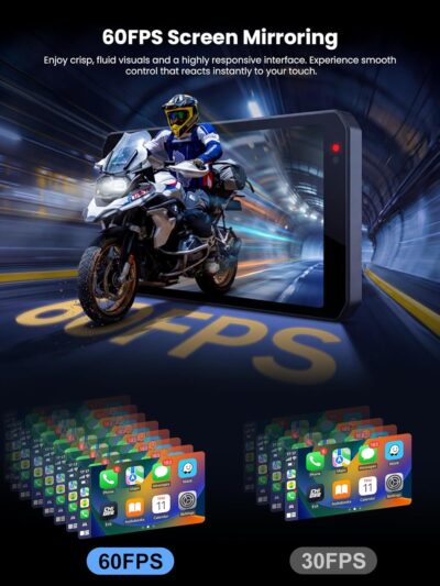 CHIGEE AIO-5 EVO Motorcycle Smart Riding System, Wireless CarPlay & Android Auto, Dual 1080P Front & Rear Dash Cam, Blind Spot Detection (BSD), 5" Waterproof Display, Parking Mode - Image 5