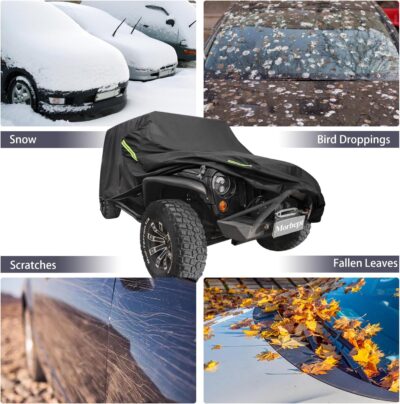 Waterproof Cover for Jeep Wrangler JK JL CJ YJ TJ 4 Door 1987-2026 Outdoor Sun Rain Wind Snow Protection Dustproof Covers with Driver Door Zipper Black - Image 3