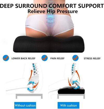 YOUFI Extra Thick Large Seat Cushion -19 X 17.5 X 4 Inch Gel Memory Foam Cushion with Carry Handle Non Slip Bottom - Pain Relief Coccyx Cushion for Wheelchair Office Chair (Black (1PACK)) - Image 6