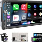 PLZ 7" Wireless Double Din Car Stereo Apple Carplay Radio Screen for Car Audio Receivers, Bluetooth 5.3 Car Play Android Auto Touchscreen, 240W 4.2 CHN 2 Subwoofers Outputs, Backup Camera, SWC, FM/AM