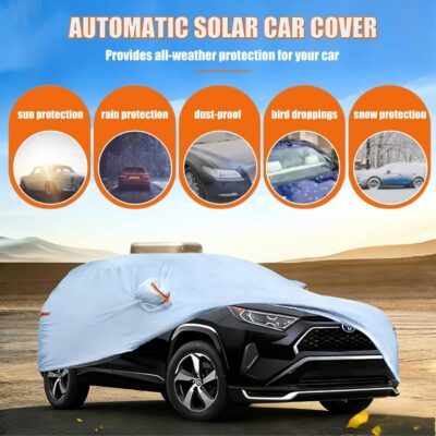 Solar Powered Car Cover for Outdoor Parking – Electric Automatic Retractable Sun Shade,Portable Battery-Powered Heat Shield Fit Sedan SUV Mpv gold-3XXL - Image 7