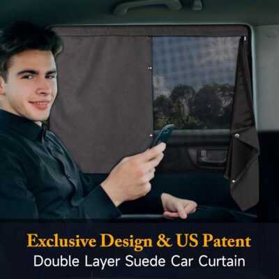 Car Window Shades, 2 Pack Suede Fabric & Dual-Layer with Zipper Magnetic Sun Shade Curtain for Back Side Windows, Universal Fit for SUV/Sedan/Truck Back Window Privacy, Blackout Sunshade for Baby - Image 2