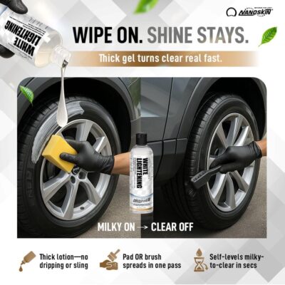 Nanoskin WHITE LIGHTENING Premium Dressing 16 Oz. – Universal Thick Wipe-On Dressing for Car Detailing | Works on Tire, Vinyl, Rubber, Plastic & Trim | Safe for Cars, Trucks, Motorcycles, RVs & More - Image 5