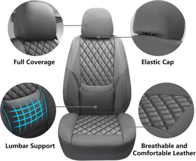 NS YOLO Full Coverage Leather Car Seat Covers Full Set,Waterproof Seat Covers for Cars,SUVs Pick-up Truck, Car Seat Cushion,Car Seat Protector,Grey Seat Cover with 5 Seats - Image 3