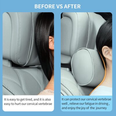 Car Headrest Pillow for Driving - Luxury Leather 100% Memory Foam, Ergonomic Neck Support - Universal Fit Head Rest Travel Pillow for Most Cars, Home & Office, Gray, 2 Pack - Image 6