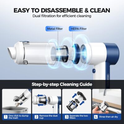 Car Vacuum Cleaner Cordless, 4 in 1 Portable Vacuum Cleaner 16000PA High Power Air Duster & Air Blower & Pump, Rechargeable Handheld Vacuum with Brushless Motor, Multi-Nozzles for Car, Home, Office - Image 6