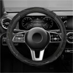 Carbon Fiber Steering Wheel Cover, Non-Slip Leather Steering Wheel Protector with 3D Honeycomb Design, Comfy Grip Breathable Sporty Auto Wheel Wrap for Most Cars Trucks SUVs (Black)